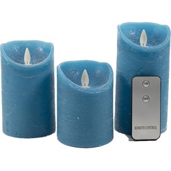 Kaarsen set 3x LED stompkaarsen denim blauw met afstandsbediening - LED kaarsen