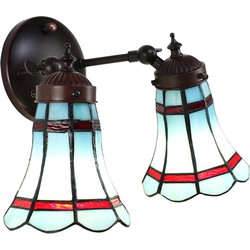 LumiLamp Wandlamp Tiffany  30x23x23 cm Blauw Rood Glas Metaal Muurlamp