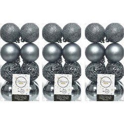 48x Kunststof kerstballen mix grijsblauw 6 cm kerstboom versiering/decoratie - Kerstbal