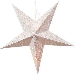 Decoris Kerstster - met LED verlichting - wit - 60 cm - papier - op batterijen - kerstverlichting figuur