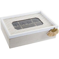 Items Theedoos - 6-vaks - white wash - hout - 24 x 16 x 7 cm - Theedozen