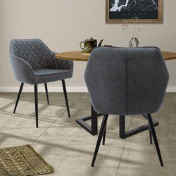 Eetkamerstoel met ruitstiksel, set van 2 met rugleuning en armleuningen antraciet Keukenstoel met kunstlederen bekleding ML design