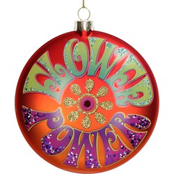 Ornament kerstbal Disc Flower Power Glas Oranje 10.8 cm