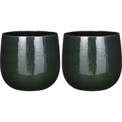 2x Stuks Plantenpot/bloempot keramiek donkergroen speels licht gevlekt patroon - D25/H20 cm - Plantenpotten