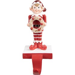 Clayre & Eef Haak Kerstsok Elf 20 cm Rood Polyresin