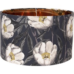 Clayre & Eef Lampenkap Hanglamp  Ø 45x28 cm Zwart Wit Textiel Rond Bloemen Stoffen Lampenkap