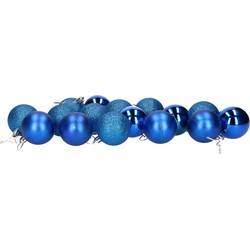 16x stuks kerstballen blauw mix van mat/glans/glitter kunststof 5 cm - Kerstbal