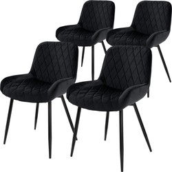 2x eetkamerstoel set van 2 diamant quilting zwart fluwelen bekleding met metalen poten incl. montagemateriaal ML-Design