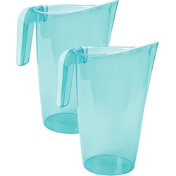2x stuks waterkan/sapkan transparant/blauw met inhoud 1.75 liter kunststof - Schenkkannen