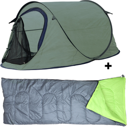 HIXA Pop-Up Tent - 1 persoons - Groen - festival - Met Tentharingen - en Slaapzak - 220x120x95cm