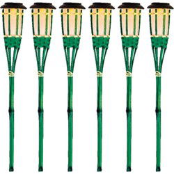 6x Groene buiten/tuin Led fakkel Bodi solar verlichting 54 cm vlam - Fakkels