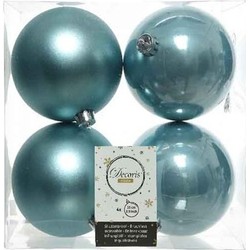 4x Kunststof kerstballen glanzend/mat ijsblauw 10 cm kerstboom versiering/decoratie - Kerstbal