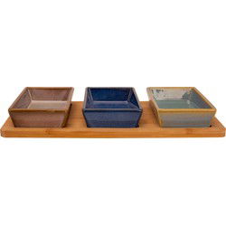 Cosy & Trendy Serveerplank bamboe - 1x - met 3 schaaltjes - 31 x 15 cm - Snack en tapasschalen
