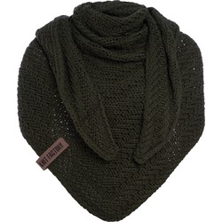 Knit Factory Sally Gebreide Omslagdoek - Driehoek Sjaal Dames - Khaki - 220x85 cm - Grof gebreid