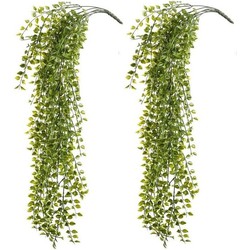 2x Groene Ficus kunstplanten hangende tak 80 cm UV bestendig - Kunstplanten