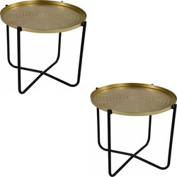 2x stuks gouden ronde plantentafels/plantenstandaarden/bijzettafels/oppottafels 35 cm - Bijzettafels
