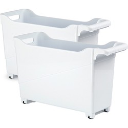 Set van 2x stuks kunststof trolleys wit op wieltjes L45 x B17 x H29 cm - Opberg trolley