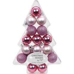 17x Kunststof roze kleine kerstballen pakket 3 cm - Kerstbal