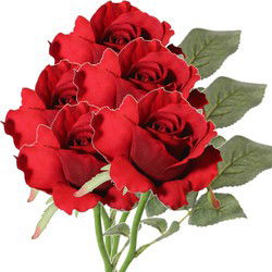 Topart Kunstbloem - 5x - roos Alice - rood - 30 cm - kunststof - decoratie - Kunstbloemen