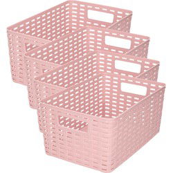 Plasticforte Opbergmand - 4x - Kastmand - rotan kunststof - oud roze - 6 Liter - 19 x 29 x 13 cm - Opbergmanden