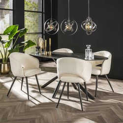 Eetkamerstoel Met Armleuning - Bouclé Wit - 58x56x81cm - Salon - Set van 2