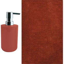 MSV badkamer droogloop mat - Napoli - 45 x 70 cm - met bijpassend zeeppompje - steenrood - Badmatjes