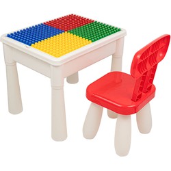 Decopatent® - Kindertafel met 1 Stoeltje - Speeltafel met bouwplaat en vlakke kant - Tekentafel - Geschikt voor Duplo® Bouwstenen