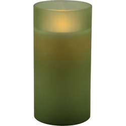 LED kaars wax in groen mat glas 15cm