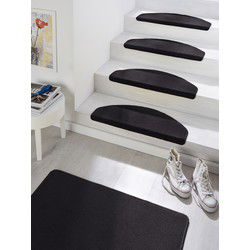 Traploper Uni Laagpolig Effen Vloerkleed - Fancy - Zwart  (15 stuks ) - 23x65 cm