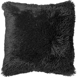 Dutch Decor FLUFFY - Kussenhoes 45x45 cm - superzacht - effen kleur - Raven - zwart - Dutch Decor