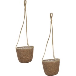 Set van 2x stuks hangende plantenpot/bloempot van jute/zeegras dia 19 cm en hoogte 17 cm camel bruin - Plantenpotten