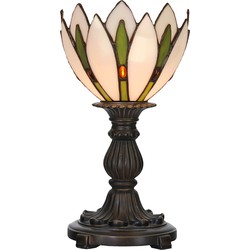 LumiLamp Tiffany Tafellamp  Ø 18x30 cm Wit Groen Glas Tiffany Bureaulamp