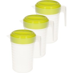 3x stuks waterkan/sapkan transparant/groen met deksel 2 liter kunststof - Schenkkannen