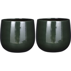 2x Stuks Plantenpot/bloempot keramiek donkergroen speels licht gevlekt patroon - D29/H25 cm - Plantenpotten