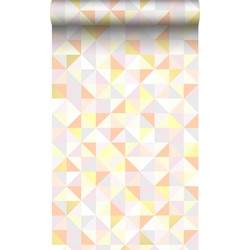 Origin Wallcoverings behang driehoekjes poederroze, pastel perzikoranje, pastel geel, licht warm grijs en glanzend goud - 53 cm x 10,05 m - 337211