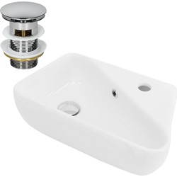 Wastafel incl. zilver verzilverde kabelwaste met overloop 45x27x13 cm wit keramiek vlak model ML rechts