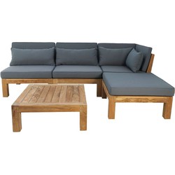 HSM Collection-Tuin Lounge Set Aruba 5 Delig-168x252x64-Naturel/Donker Grijs-Teak/Stof