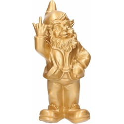 Stoobz design tuinkabouter met opgestoken middelvinger - goud - 20 cm - fuck you - beeldje - Tuinbeelden