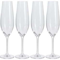 Excellent Houseware Prosecco/champagneglazen - 4x - transparant - glas - 260 ml - hoog model - Champagneglazen