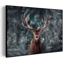 Muurwerken Akoestisch Schilderij - Edelhert In De Sneeuw - Geluidsdempend Wandpaneel - Wanddecoratie - Geluidsisolatie - BASIC (AW 0.65) XXL (150x107)