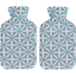 Set van 2x stuks winter kruik met sterren print hoes lichtblauw 1,7 liter - Kruiken