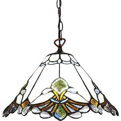 LumiLamp Hanglamp Tiffany  Ø 31x107 cm  Wit Bruin Glas Metaal Hanglamp Eettafel