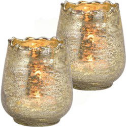Glazen design windlicht/kaarshouder - 2x - champagne goud - 8 x 9 cm - Waxinelichtjeshouders