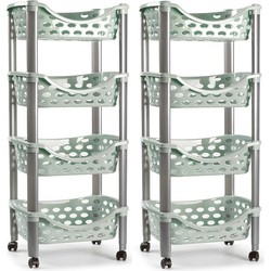 Set van 2x keukentrolley/roltafel 4 laags kunststof groen 40 x 88 cm - Opberg trolley