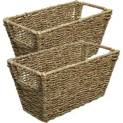 5Five Rieten opbergmand - 2x - gevlochten rechthoek - beige/zwart - 31 x 15 x 15 cm - Opbergmanden