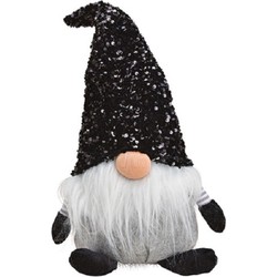Pluche gnome/dwerg decoratie pop/knuffel zwart 17 x 24 x 48 - Kerstman pop