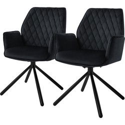 Eetkamerstoel set van 2 draaibaar met rugleuning en armleuningen zwart Keukenstoel met microvezel fluwelen bekleding ML design