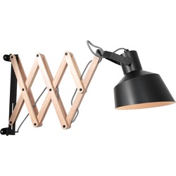 Industriële Wandlamp - Anne Light & Home - Hout - Industrieel - E27 - L: 18cm - Voor Binnen - Woonkamer - Eetkamer - Zwart