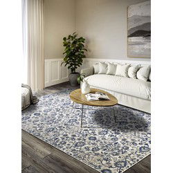 Villeroy & Boch - laagpolig vintage vloerkleed Ernest - Creme / Blauw - 120x170 cm