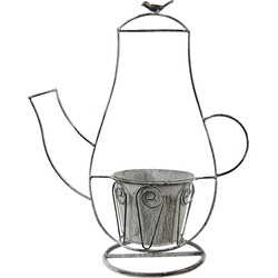 Clayre & Eef Planthouder Koffiepot 43x20x49 cm Grijs Ijzer Vogel Decoratie Plantenhouder